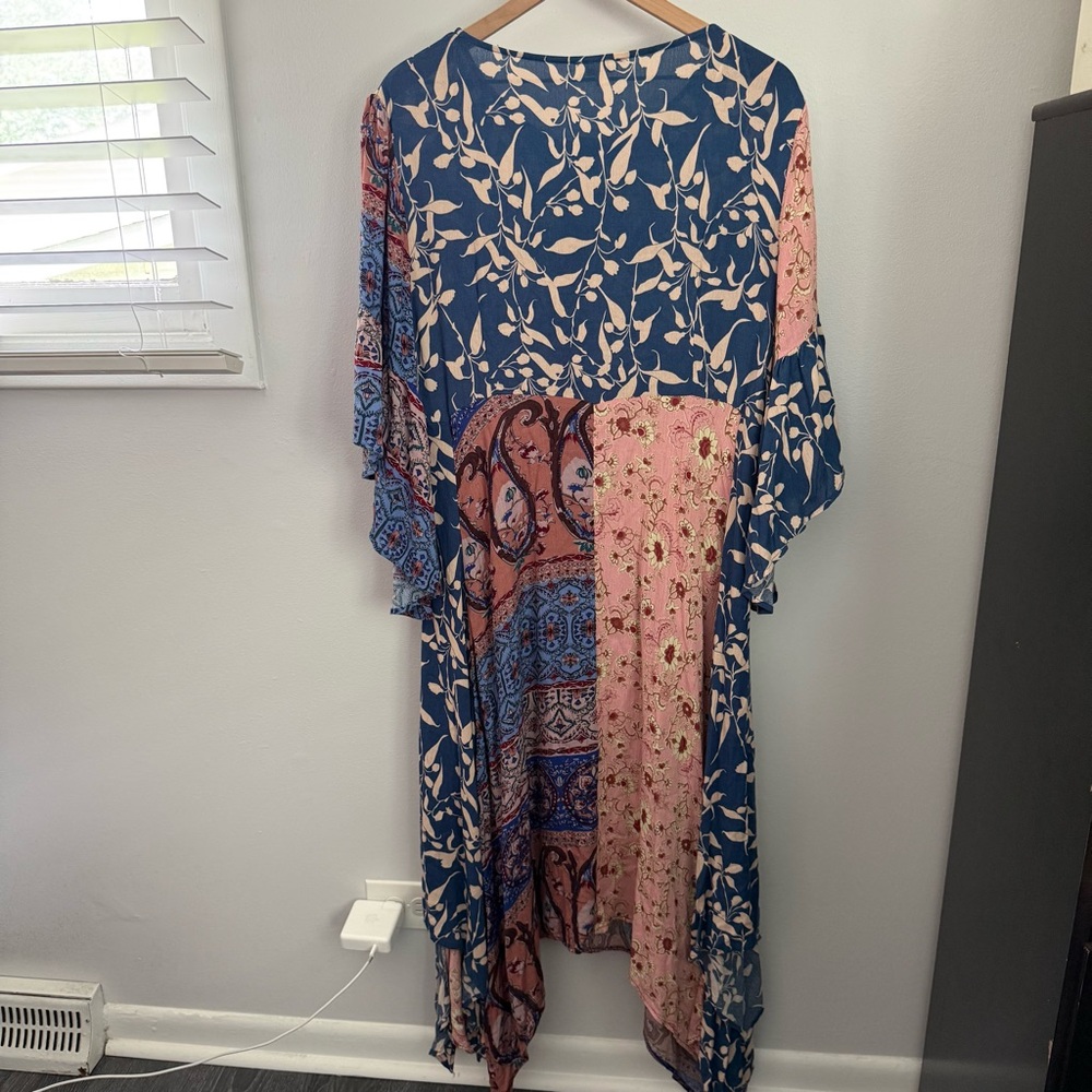 Umgee Blue Pink Patchwork Midi Dress - Picture 3 of 7